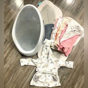 Bath Accessories for baby infant boy girl - towels, robe, seat, flower mat